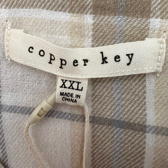 Juniors Copper Key Flannel Shirt XXL Beige Plaid Long Sleeve Cotton Blend NEW - Picture 4 of 7